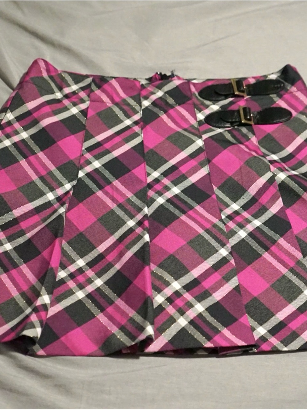 Pre-loved Lady Hagen Plaid Pleated Mini Skirt with Buckle Detail